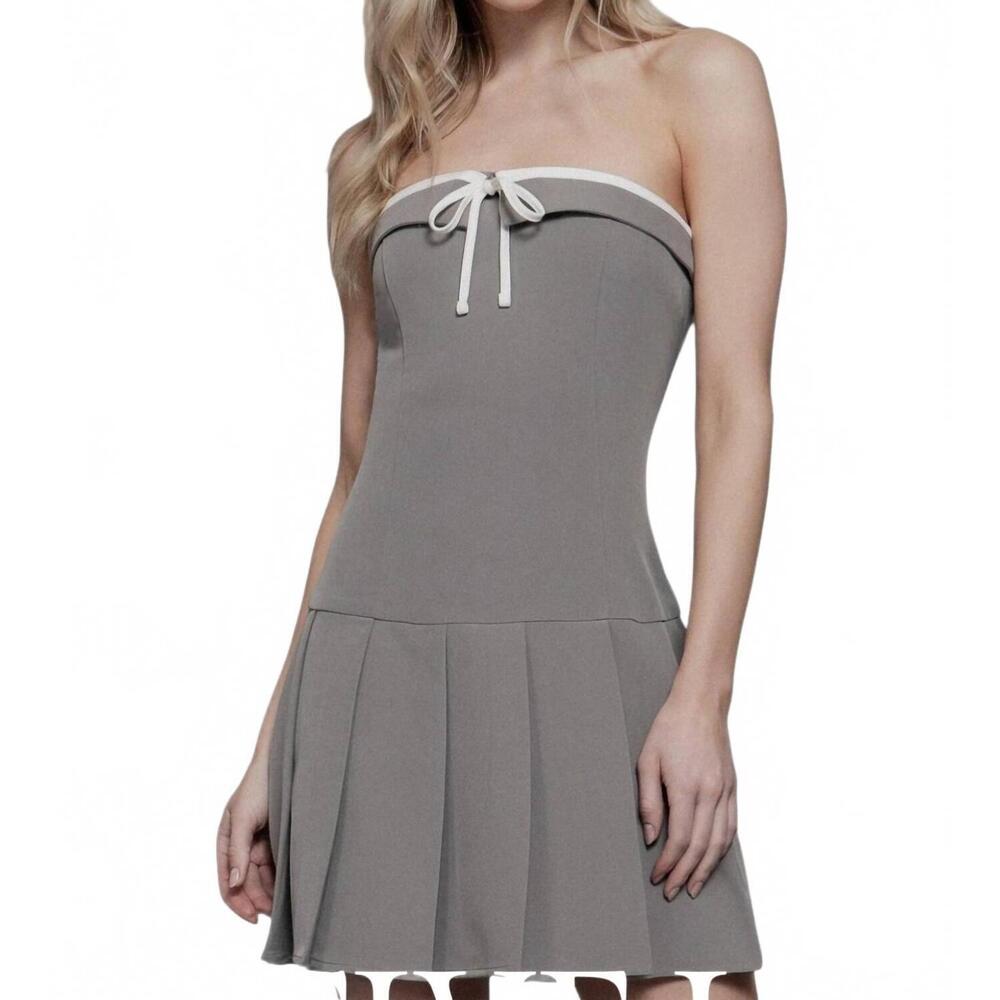NEW ACTIVE BASIC ribon detail pleated tube dress in grey
